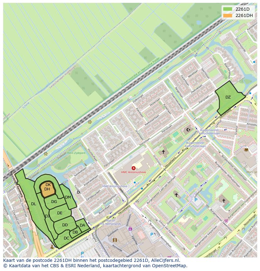Afbeelding van het postcodegebied 2261 DH op de kaart.