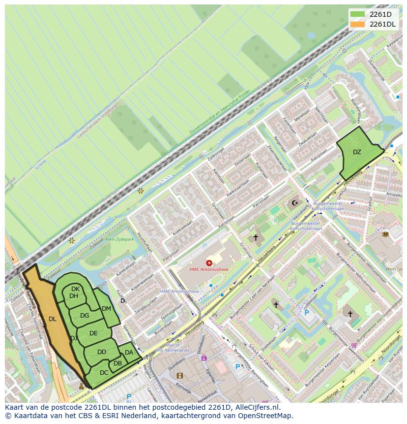 Afbeelding van het postcodegebied 2261 DL op de kaart.