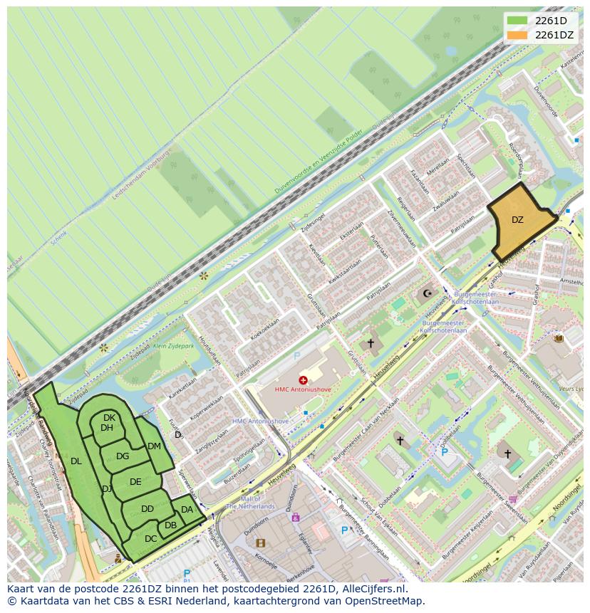 Afbeelding van het postcodegebied 2261 DZ op de kaart.