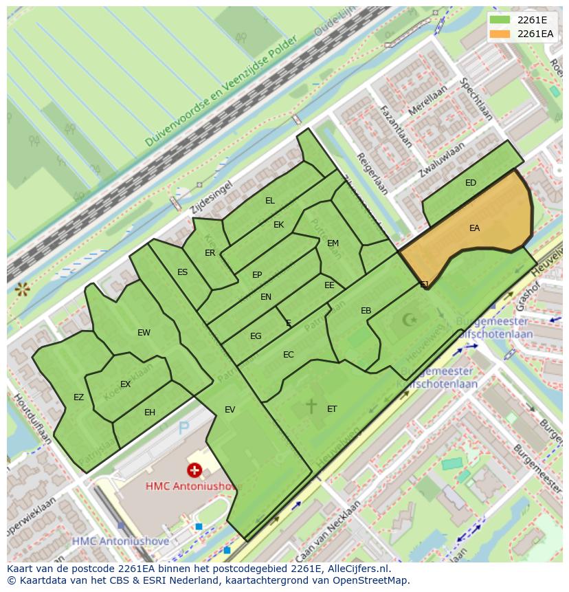 Afbeelding van het postcodegebied 2261 EA op de kaart.