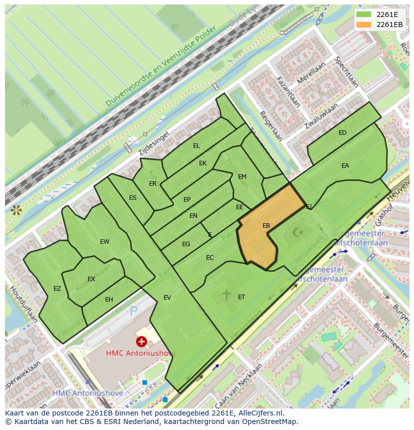 Afbeelding van het postcodegebied 2261 EB op de kaart.