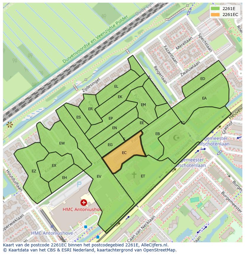 Afbeelding van het postcodegebied 2261 EC op de kaart.