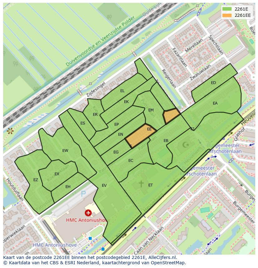 Afbeelding van het postcodegebied 2261 EE op de kaart.
