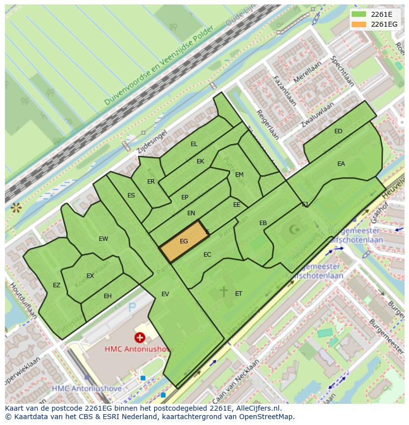 Afbeelding van het postcodegebied 2261 EG op de kaart.