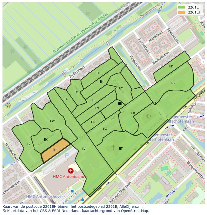 Afbeelding van het postcodegebied 2261 EH op de kaart.