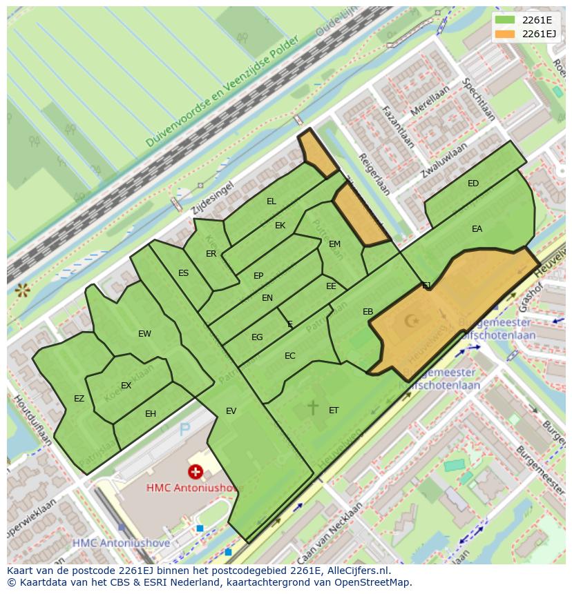 Afbeelding van het postcodegebied 2261 EJ op de kaart.