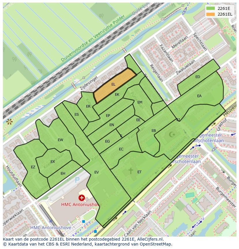 Afbeelding van het postcodegebied 2261 EL op de kaart.