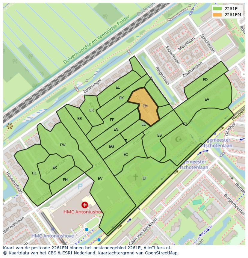 Afbeelding van het postcodegebied 2261 EM op de kaart.
