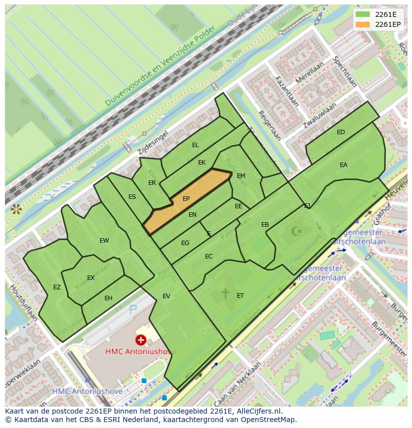 Afbeelding van het postcodegebied 2261 EP op de kaart.