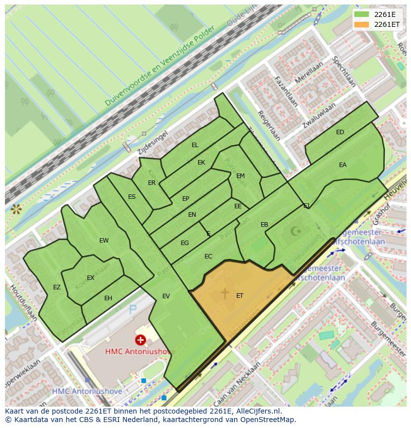 Afbeelding van het postcodegebied 2261 ET op de kaart.