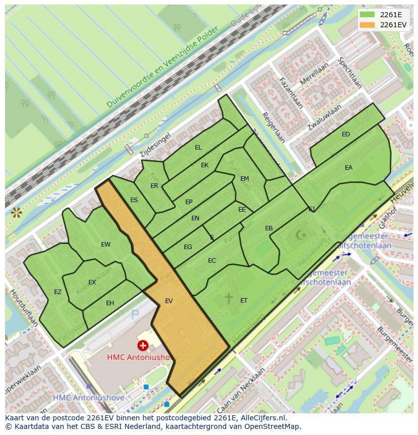 Afbeelding van het postcodegebied 2261 EV op de kaart.
