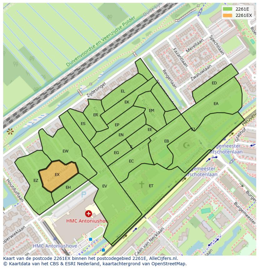 Afbeelding van het postcodegebied 2261 EX op de kaart.