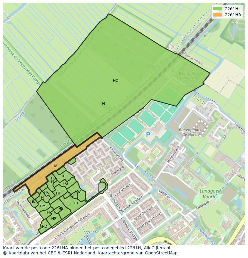 Afbeelding van het postcodegebied 2261 HA op de kaart.