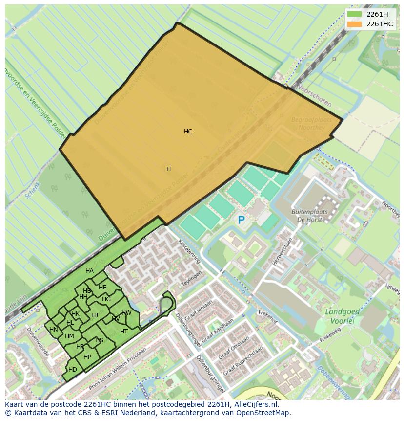 Afbeelding van het postcodegebied 2261 HC op de kaart.