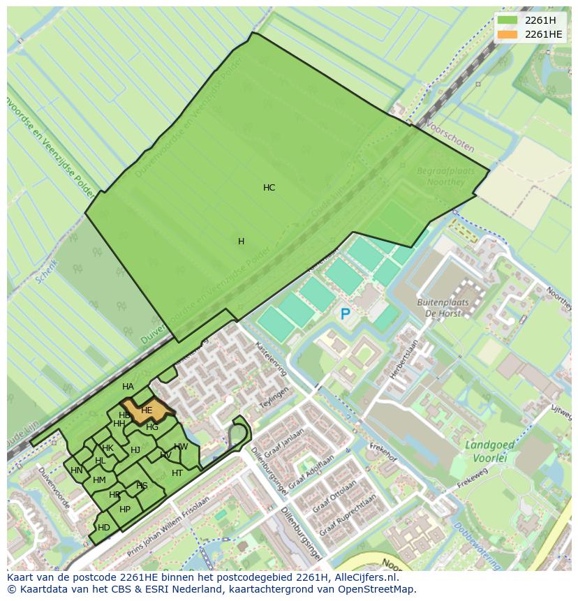 Afbeelding van het postcodegebied 2261 HE op de kaart.
