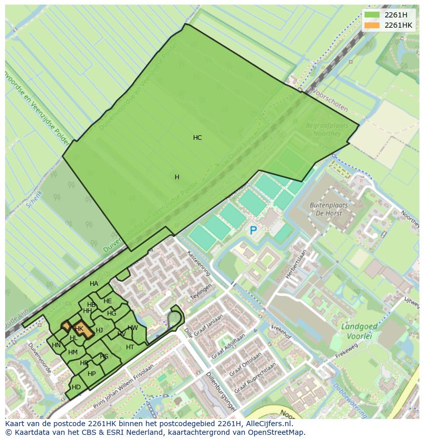 Afbeelding van het postcodegebied 2261 HK op de kaart.