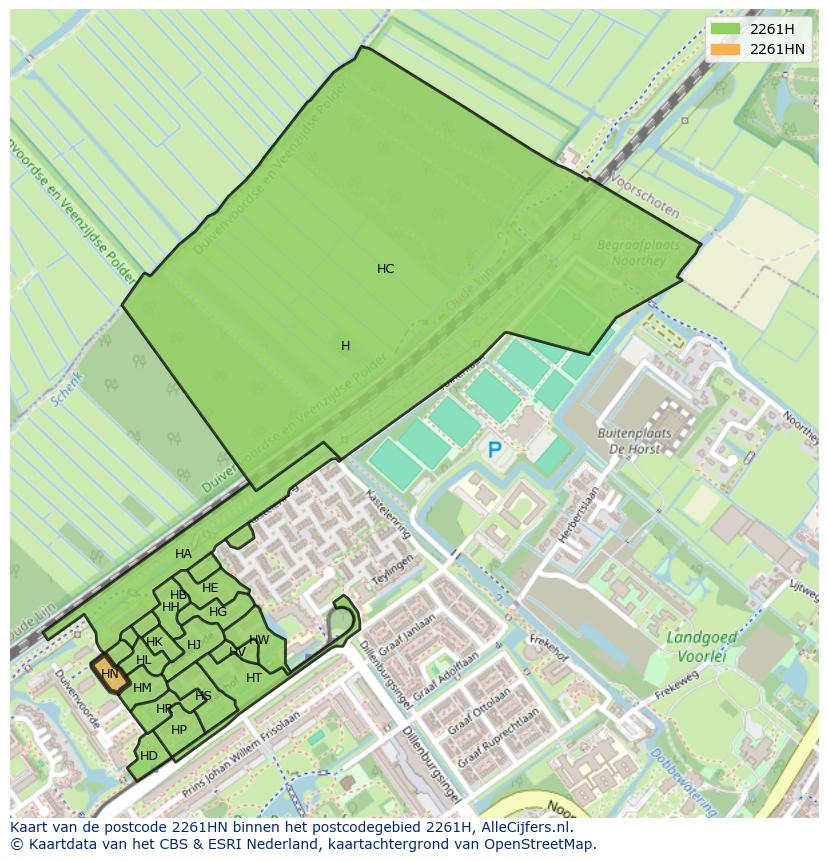 Afbeelding van het postcodegebied 2261 HN op de kaart.