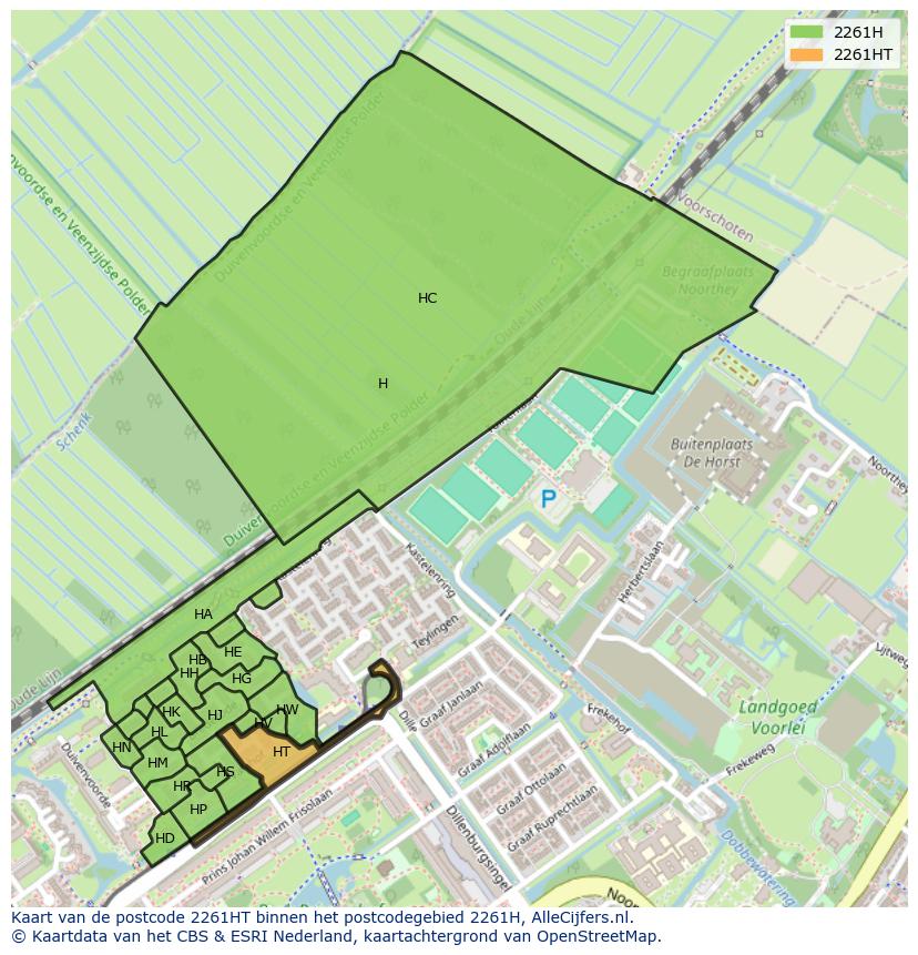 Afbeelding van het postcodegebied 2261 HT op de kaart.