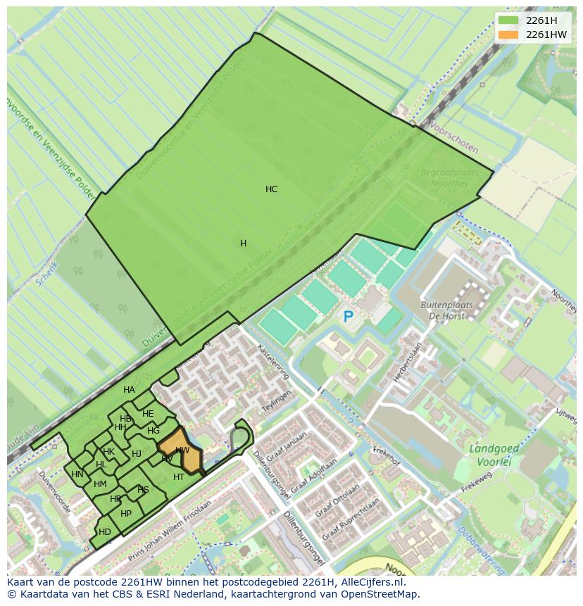 Afbeelding van het postcodegebied 2261 HW op de kaart.