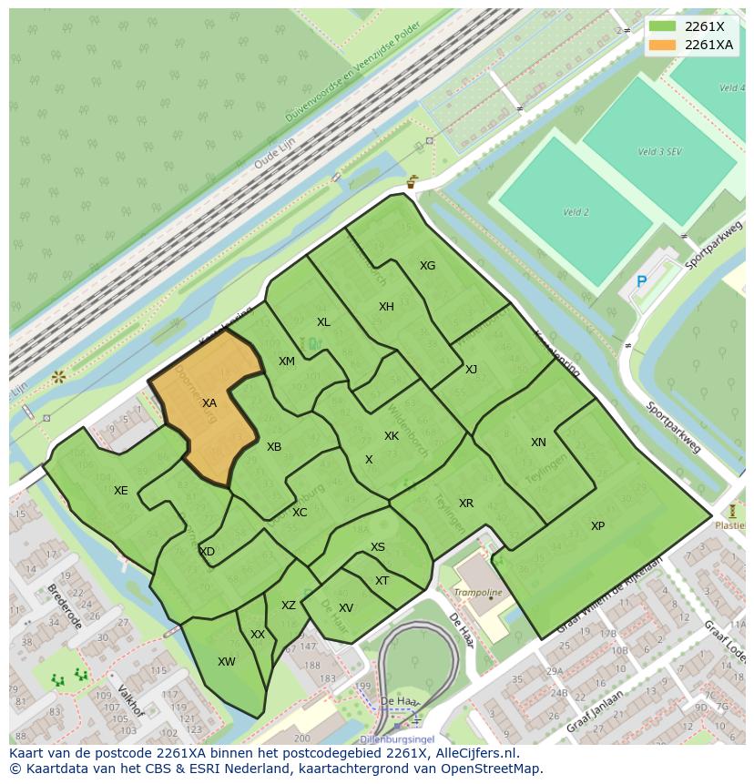Afbeelding van het postcodegebied 2261 XA op de kaart.
