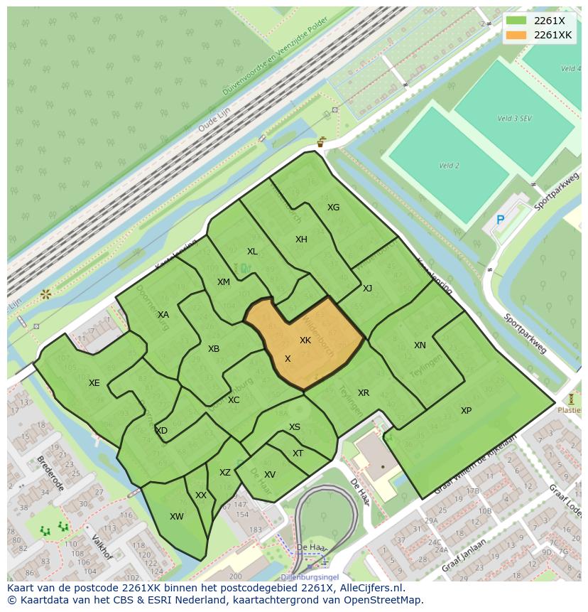 Afbeelding van het postcodegebied 2261 XK op de kaart.