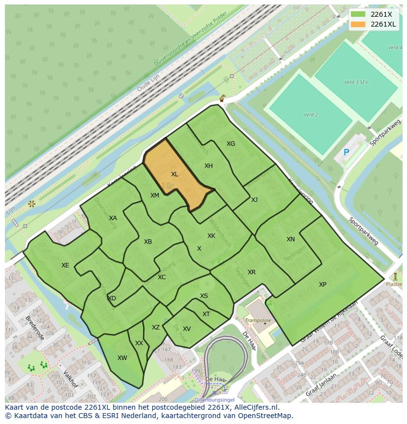 Afbeelding van het postcodegebied 2261 XL op de kaart.