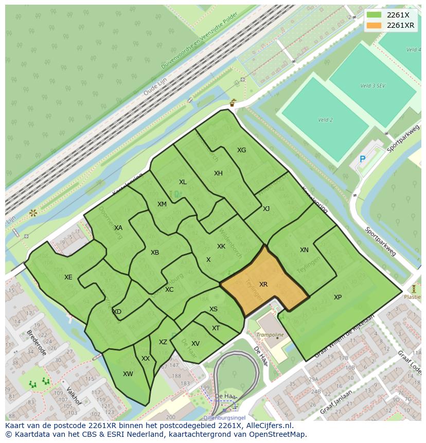 Afbeelding van het postcodegebied 2261 XR op de kaart.