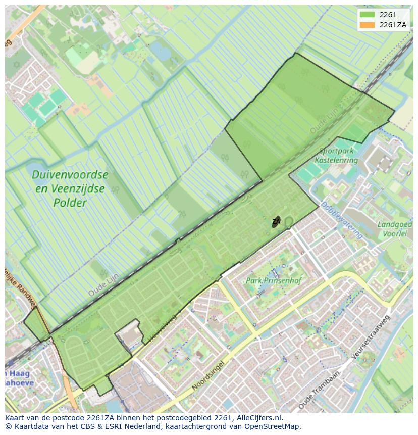 Afbeelding van het postcodegebied 2261 ZA op de kaart.