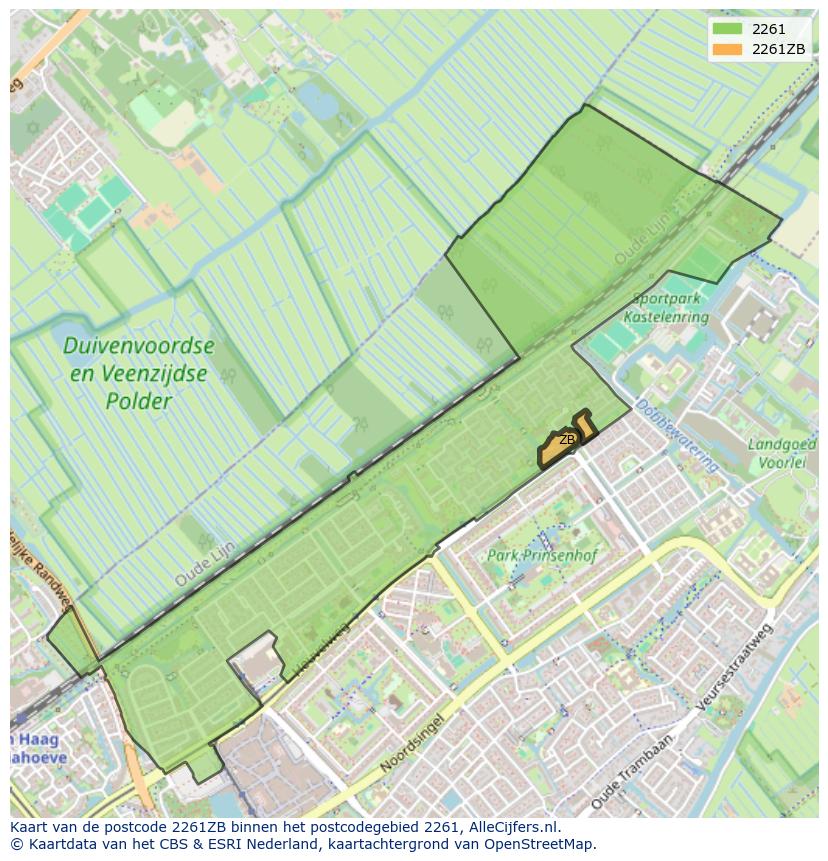 Afbeelding van het postcodegebied 2261 ZB op de kaart.