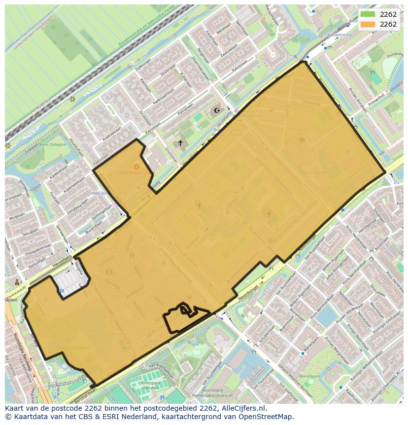 Afbeelding van het postcodegebied 2262 op de kaart.