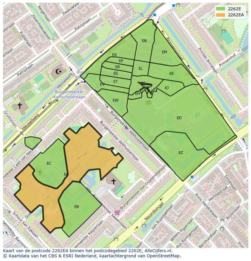 Afbeelding van het postcodegebied 2262 EA op de kaart.