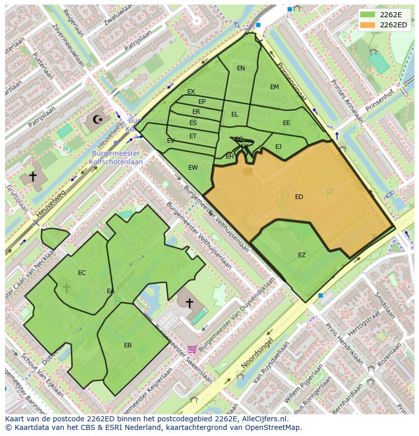 Afbeelding van het postcodegebied 2262 ED op de kaart.
