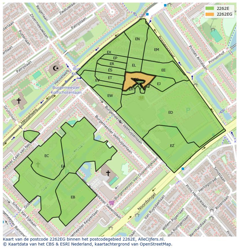 Afbeelding van het postcodegebied 2262 EG op de kaart.