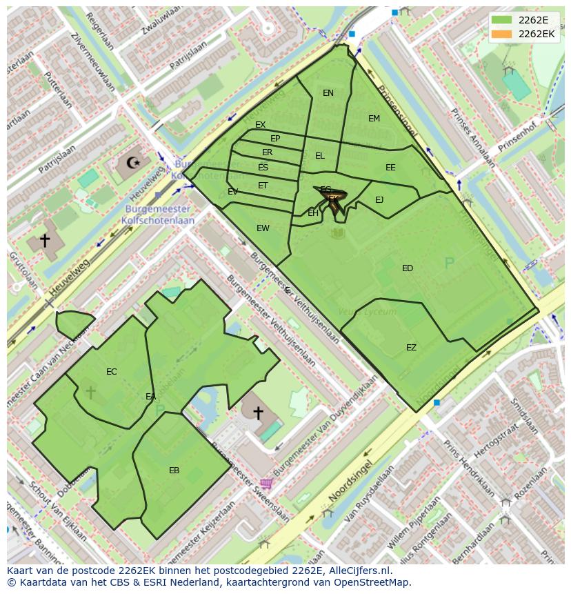 Afbeelding van het postcodegebied 2262 EK op de kaart.
