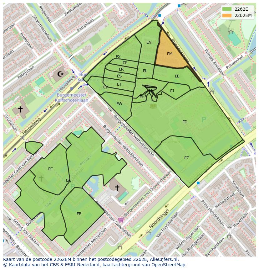 Afbeelding van het postcodegebied 2262 EM op de kaart.