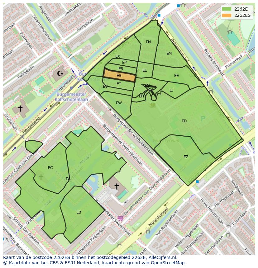 Afbeelding van het postcodegebied 2262 ES op de kaart.