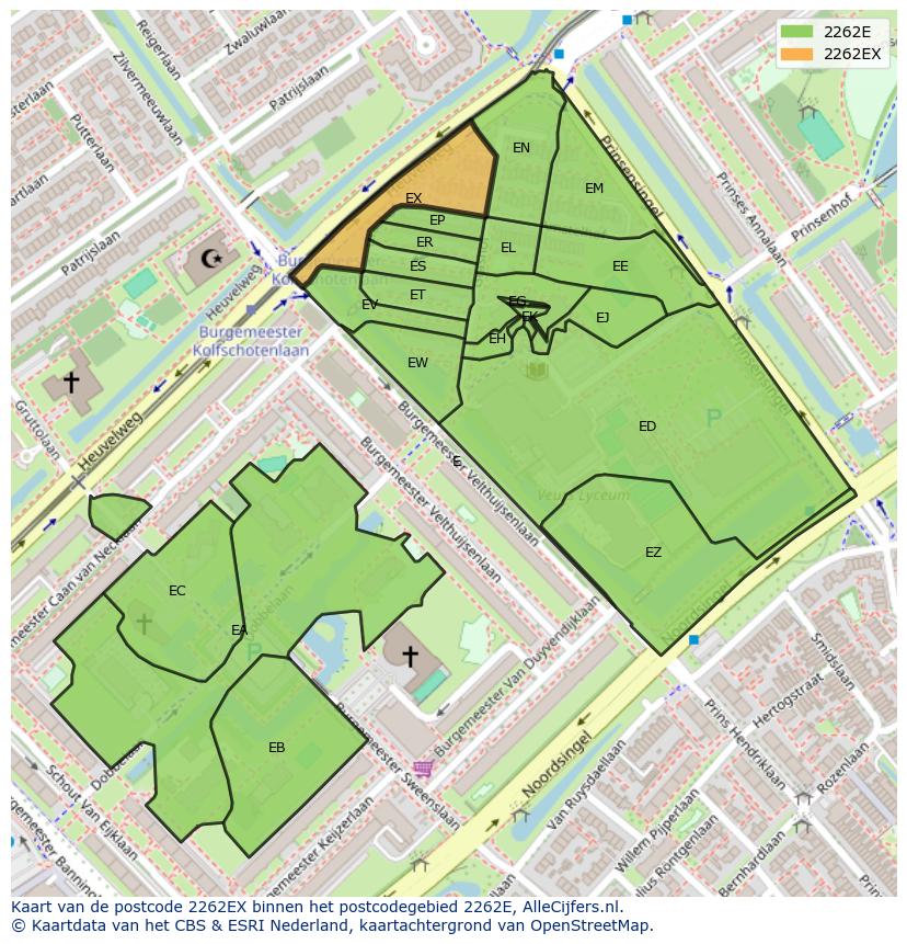 Afbeelding van het postcodegebied 2262 EX op de kaart.