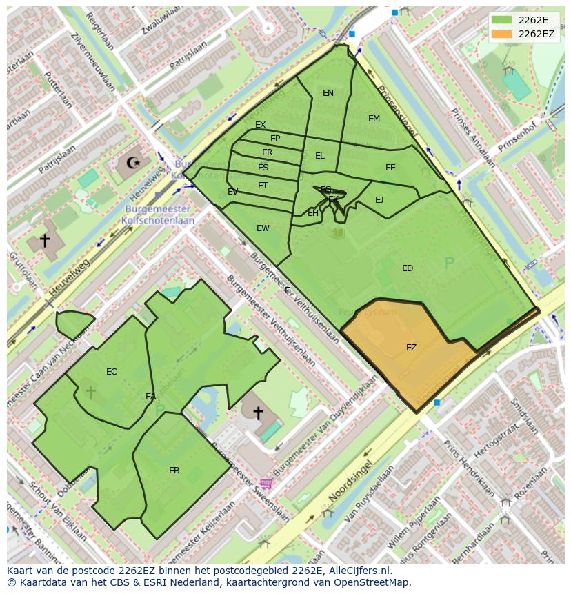 Afbeelding van het postcodegebied 2262 EZ op de kaart.