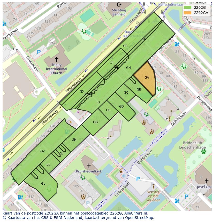 Afbeelding van het postcodegebied 2262 GA op de kaart.