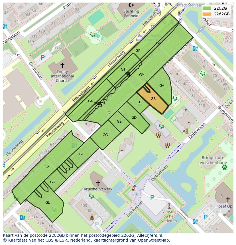 Afbeelding van het postcodegebied 2262 GB op de kaart.