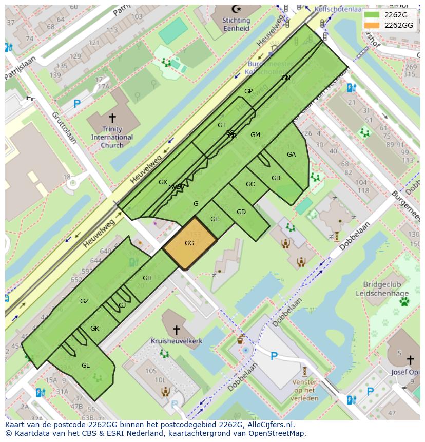 Afbeelding van het postcodegebied 2262 GG op de kaart.