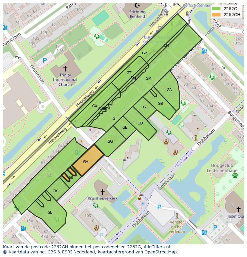 Afbeelding van het postcodegebied 2262 GH op de kaart.