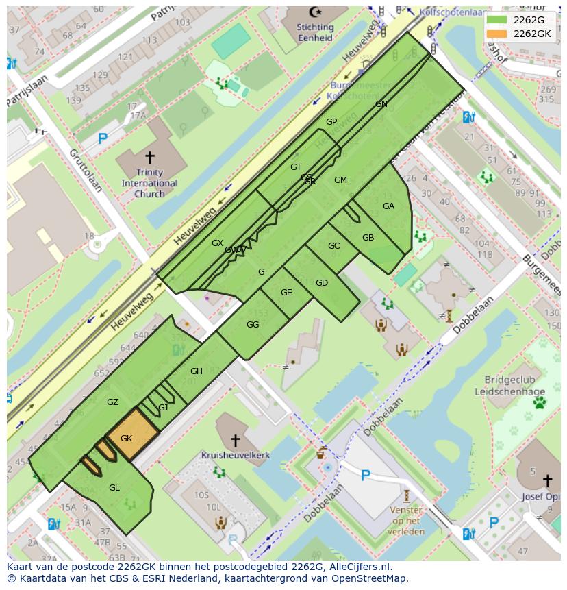 Afbeelding van het postcodegebied 2262 GK op de kaart.