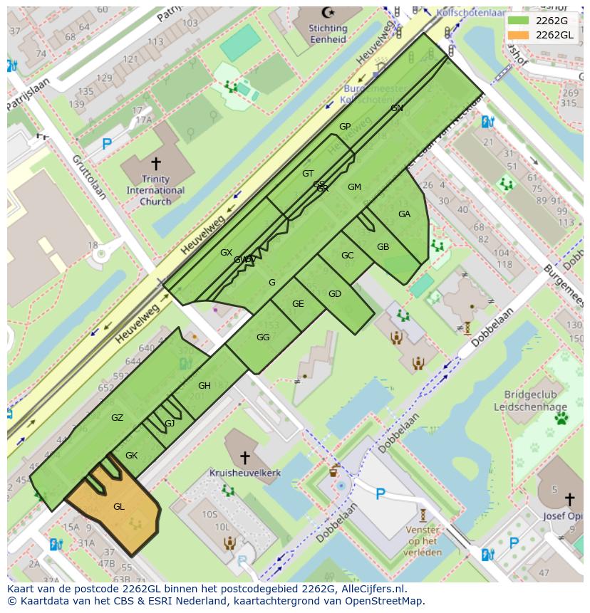 Afbeelding van het postcodegebied 2262 GL op de kaart.
