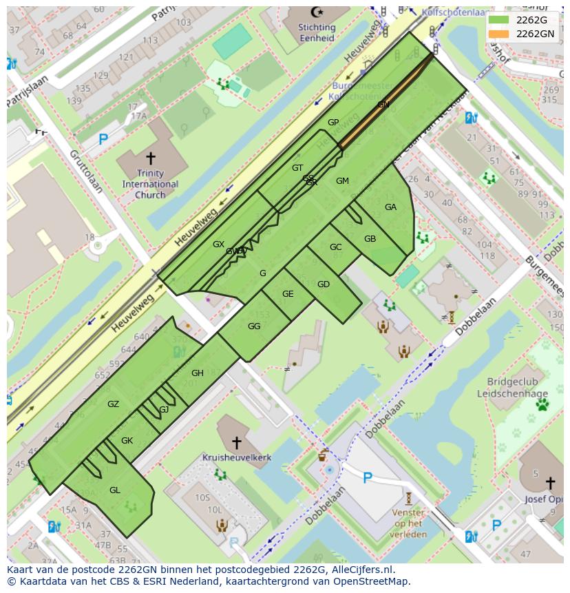 Afbeelding van het postcodegebied 2262 GN op de kaart.