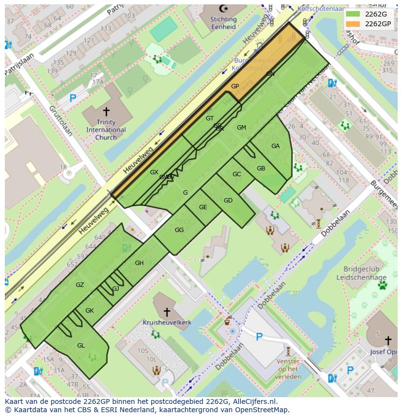 Afbeelding van het postcodegebied 2262 GP op de kaart.