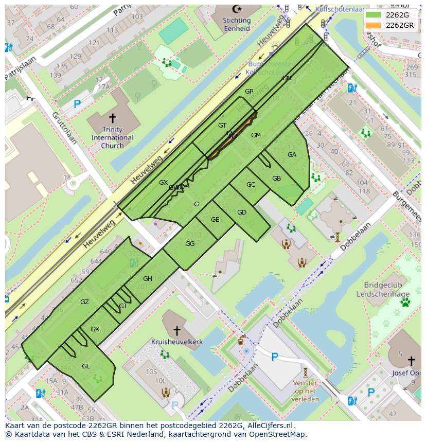 Afbeelding van het postcodegebied 2262 GR op de kaart.