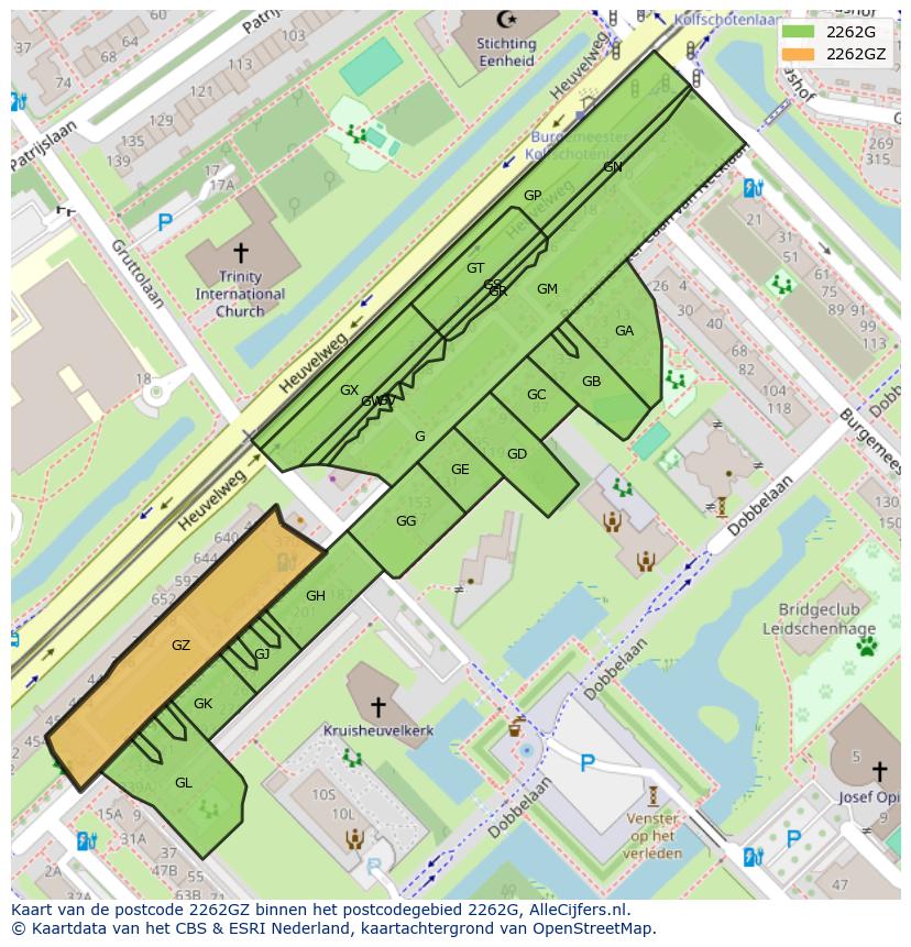 Afbeelding van het postcodegebied 2262 GZ op de kaart.