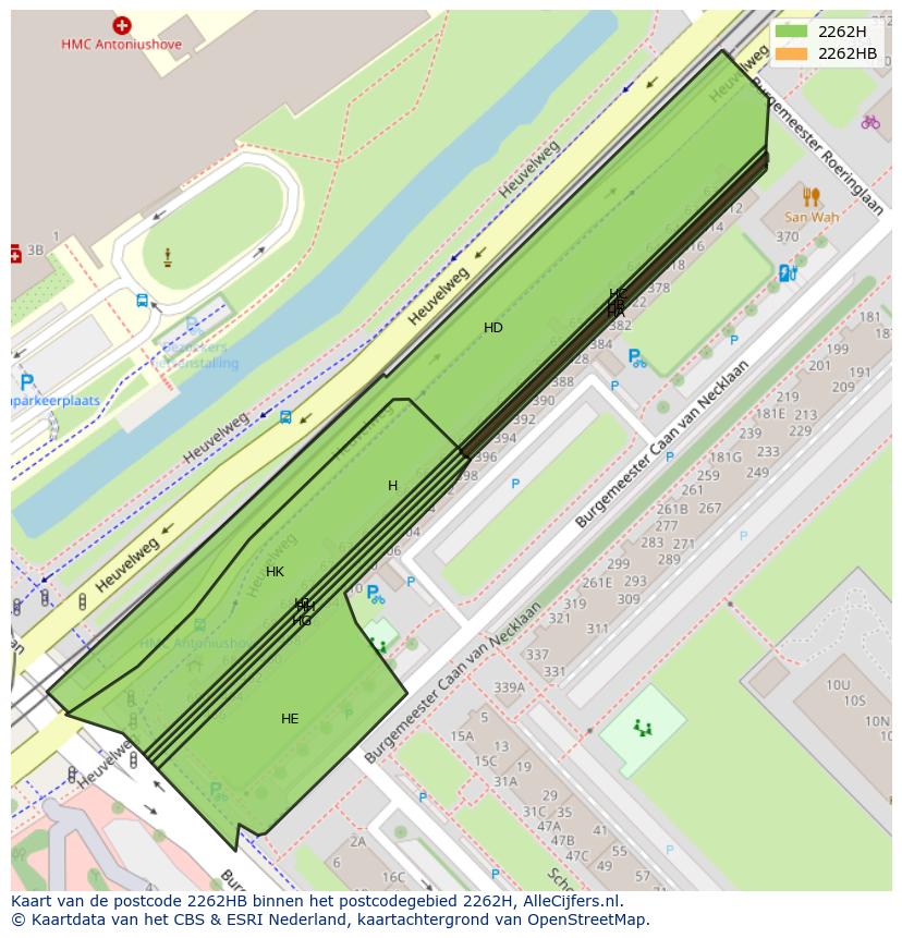 Afbeelding van het postcodegebied 2262 HB op de kaart.