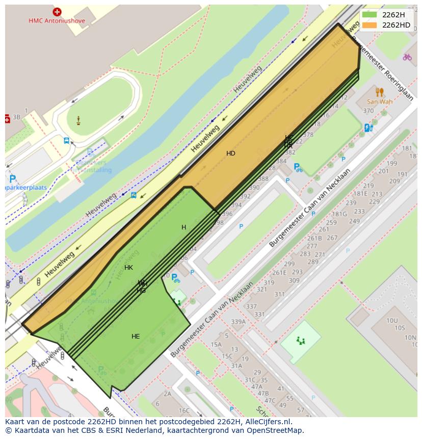 Afbeelding van het postcodegebied 2262 HD op de kaart.
